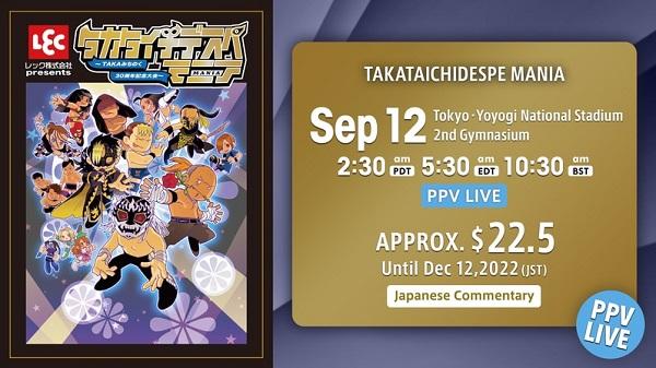 Watch NJPW TAKATAICHIDESPE MANIA 9/12/22 September 12th 2022 Online Full Show Free